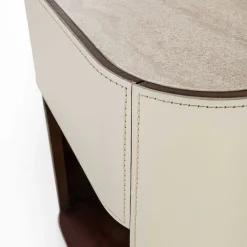 Alma Comodino a 1 cassetto in pelle beige con piano in marmo travertino*Carpanelli Sale