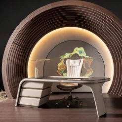 Ambassador Scrivania in Legno Beige e Pelle*Visionnaire Clearance