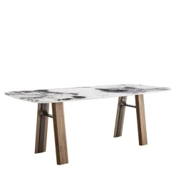 Bridge Tavolo grande in marmo Patagonia e noce canaletto*Morica Design