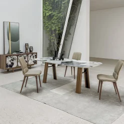 Bridge Tavolo grande in marmo Patagonia e noce canaletto*Morica Design