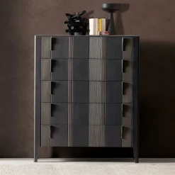 Cassettiera Domino a 5 cassetti in noce canaletto grigio bicolore*Modesign Best
