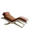Chaise Longue in Pelle Marrone con Struttura in Legno e Bronzo*A.R. Arredamenti