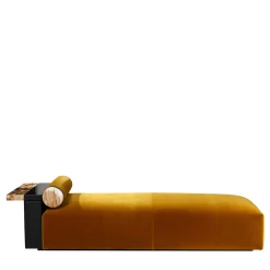 Chaise Lounge Egon in velluto giallo con dettagli in pelle e corno*Arcahorn Best