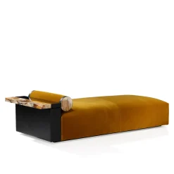 Chaise Lounge Egon in velluto giallo con dettagli in pelle e corno*Arcahorn Best