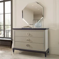 Comò Penthouse laccato grigio con dettagli in cromo*LCI_DECORA Clearance