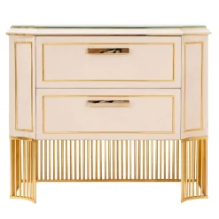 Comodino in pelle bianca e ottone placcato oro*CG Capelletti Clearance