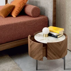 Comodino Opera in Noce Canaletto con Piano in Ceramica Calacatta*Modesign Clearance