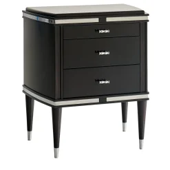 Comodino Vanity nero a 3 cassetti con dettagli cromati*LCI_DECORA New