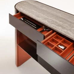 Console Collectionist con piano in marmo travertino grigio*Laura Meroni Clearance