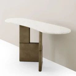 Console Tetris con piano in marmo e gambe in legno laccato bronzo*Morica Design Online