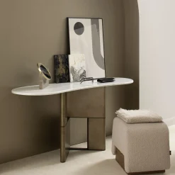 Console Tetris con piano in marmo e gambe in legno laccato bronzo*Morica Design Online