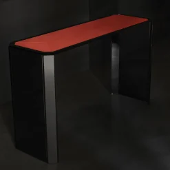 Consolle Jean Michel in vetro grigio fumé e pelle rossa*Esadesign Discount