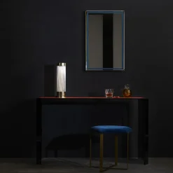 Consolle Jean Michel in vetro grigio fumé e pelle rossa*Esadesign Discount