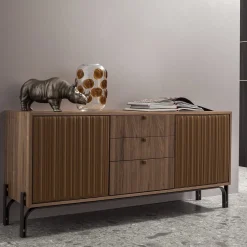 Credenza a 2 porte in pelle e noce cognac*Morica Design Best