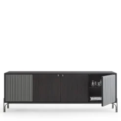 Credenza Canette a 2 porte in pelle nabuk grigio antracite e rovere*Morica Design Outlet