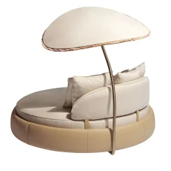 Daybed da esterno Siesta rotondo in tessuto beige con parasole*Visionnaire Sale