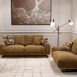 Divano Boboli giallo ocra con base in pelle marrone chiaro*Mantellassi 1926 Discount