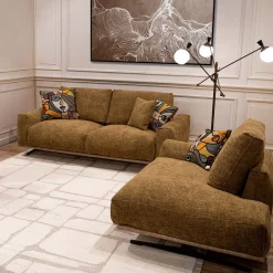 Divano Boboli giallo ocra con base in pelle marrone chiaro*Mantellassi 1926 Discount