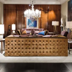 Divano Capitonné in velluto mohair e pelle scamosciata*Provasi Hot