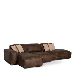 Divano componibile Placido con chaise longue e Free Side in pelle marrone*Mantellassi 1926 Hot