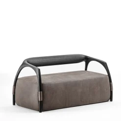 Divano con telaio in legno e pelle grigia*Durame Online