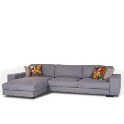 Divano Glam con chaise longue pelle azzurra*Mantellassi 1926 Clearance