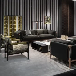 Divano Grigio Urban con Dettagli in Metallo e Struttura in Noce*Giorgetti Best