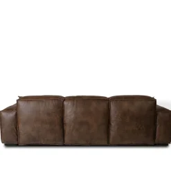 Divano Placido in Pelle Marrone a 3 Posti con Chaise Longue*Mantellassi 1926