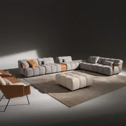 Divano Venezia in Tessuto Grigio con Dettagli in Pelle Marrone #2*Ferri 1956 Clearance