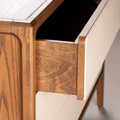 1201/F Comò a 3 cassetti rivestito in pelle beige di Libero Rutilo*Morelato New