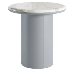 Gemini Leather And Calacatta Marble Side Table*Secolo Clearance