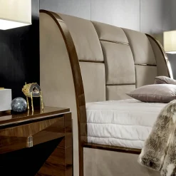 Letto Matrimoniale Grace in Tessuto Beige e Noce Canaletto*Franco Bianchini Outlet