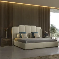 Letto Milano in ecopelle cappuccino con pannelli in noce canaletto*Franco Bianchini New