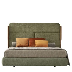 Letto Tobia in Bouclé Oliva con Struttura in Noce Canaletto*Modesign Sale