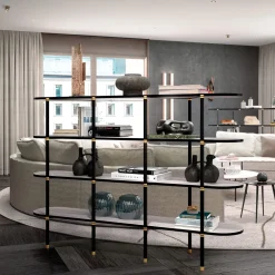 Libreria Boomerang in metallo nero e ottone con 4 ripiani di Pietro Russo Design*Casamilano Best