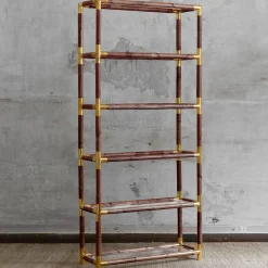 Libreria in Bambù Scuro con Finiture in Ottone*Molto Collectibles Outlet