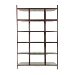 Libreria Petra in metallo rosso con mensole in vetro bronzo curvato*Borzalino