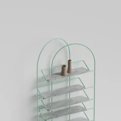 Libreria scultorea in metallo e marmo verde LateB #2*Enrico Girotti New