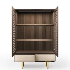 Madia Solferino in noce Canaletto ante in vetro a doghe cassetto in pelle*Arcari Arredamenti Outlet