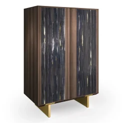 Madia Solferino in noce Canaletto burnished ante vetro artistico nero*Arcari Arredamenti Outlet