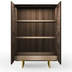 Madia Solferino in noce Canaletto burnished ante vetro artistico nero*Arcari Arredamenti Outlet