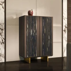 Madia Solferino in noce Canaletto burnished ante vetro artistico nero*Arcari Arredamenti Outlet