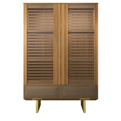 Madia Solferino in noce Canaletto naturale ante vetro doghe cassetto pelle*Arcari Arredamenti