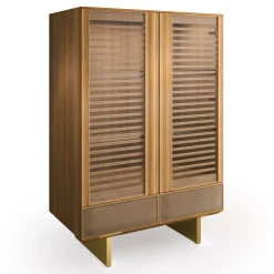 Madia Solferino in noce Canaletto naturale ante vetro doghe cassetto pelle*Arcari Arredamenti