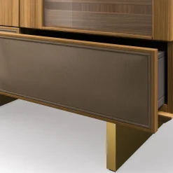 Madia Solferino in noce Canaletto naturale ante vetro doghe cassetto pelle*Arcari Arredamenti