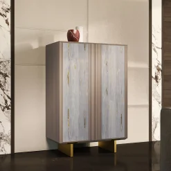 Madia Solferino in noce Canaletto Concrete ante vetro grigio-azzurro*Arcari Arredamenti Hot