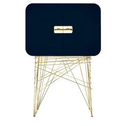 Mobile bar Mai Tai blu-nero in legno e metallo dorato*Black Tie New