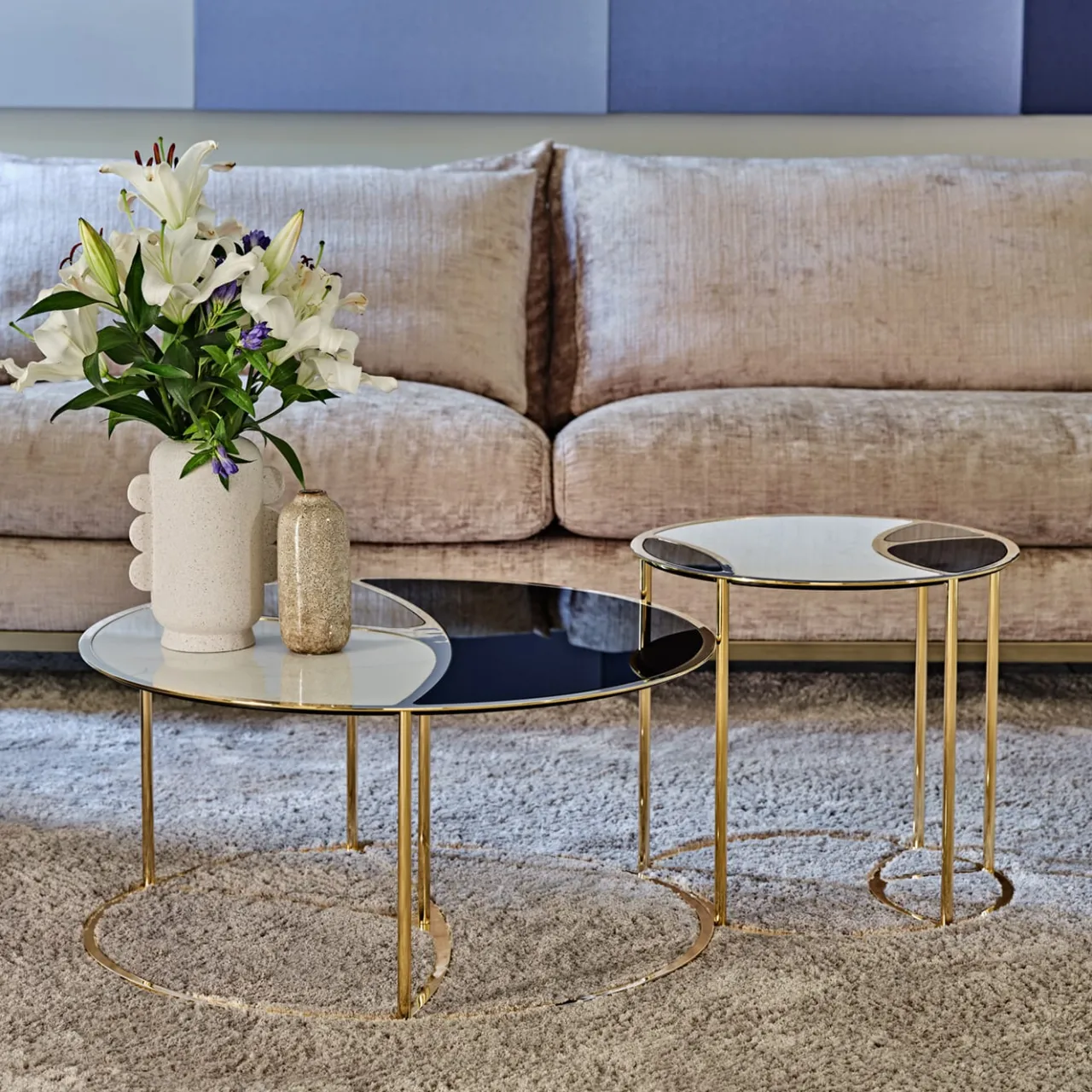 Nilo Set di 2 tavoli da nido in marmo calacatta e vetro*Black Tie Best