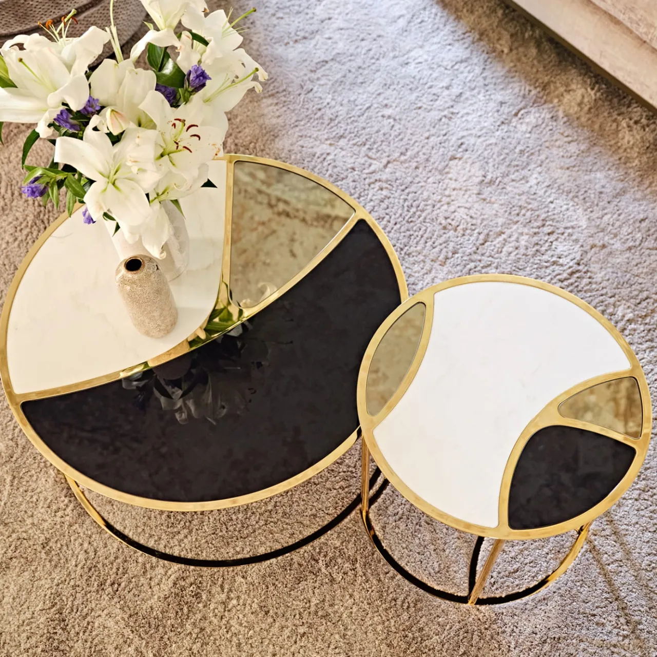 Nilo Set di 2 tavoli da nido in marmo calacatta e vetro*Black Tie Best