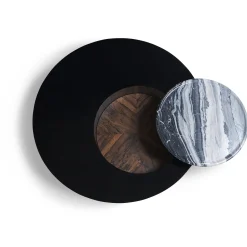 Orbital Tavolino da Caffè Rotondo in Legno Laccato Nero con Vassoio in Marmo*Visionnaire New
